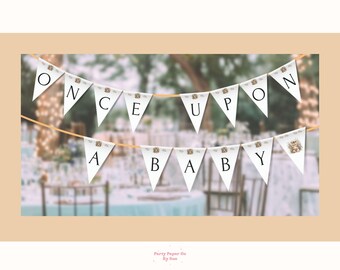 Once Upon A Baby Storybook Baby Shower Bunting New Chapter INSTANT Download, Digital Template, Party Banner Neutral, Tiger, Book, 5x7 BS04