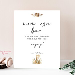 Baby Shower Mom-osa bar signe livre de contes nouveau chapitre imprimable téléchargement immédiat décoration de fête, personnalisable, numérique, girafe, livre 8 x 10 BS01