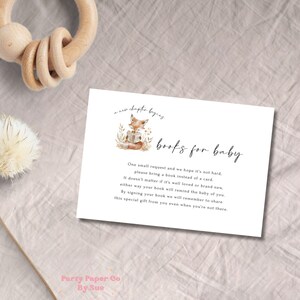 Babyshower boeken voor baby kaartsjabloon verhalenboek nieuw hoofdstuk INSTANT DOWNLOAD bewerkbare afdrukbare partij briefpapier, Fox, boek 5 x 3,5 BS03