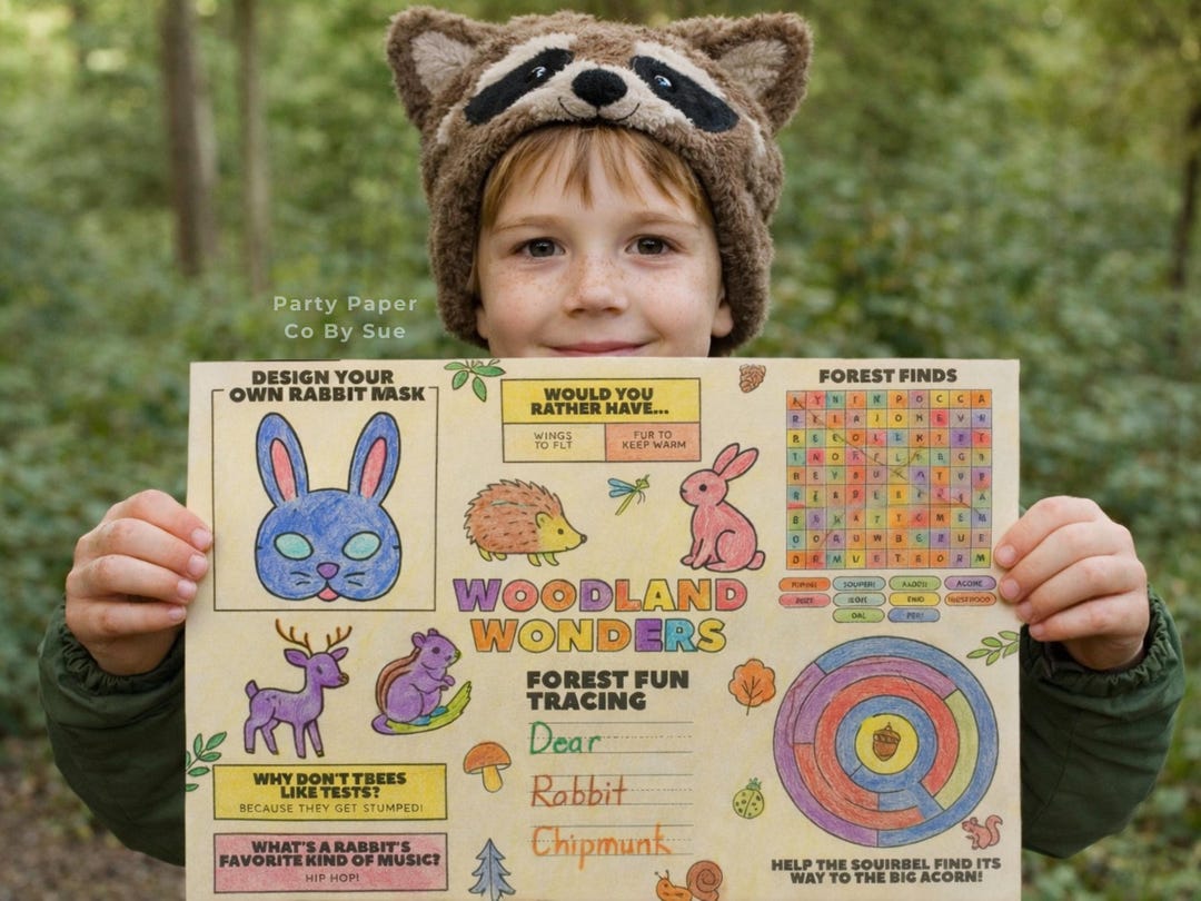 Woodland Birthday Activity Placemat Printable PDF, Instant Download ...