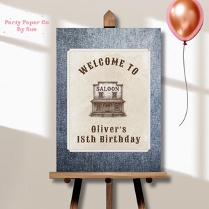 Western Birthday Welcome Sign INSTANT DOWNLOAD Editable Poster, Saloon, Cowboy, Hoedown, Wild West, Denim 18x24 WEGU2W