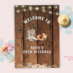 Western Birthday Welcome Sign, Editable Western Birthday Poster, Cowboy Hat,  INSTANT DOWNLOAD, Cowgirl Sign, Hoedown 18x24 WEHDA