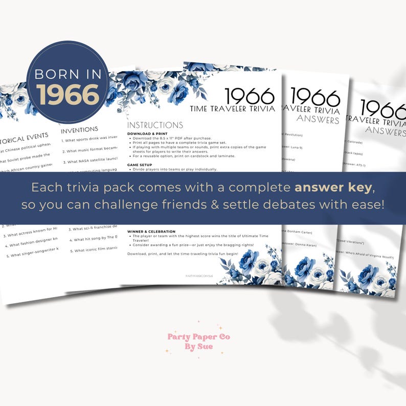 Time Travel Questions 1966 Time Traveler Trivia Printable Game, Instant Digital PDF, Born in ...