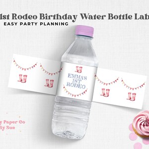 1st Rodeo Birthday Water Bottle Label Template INSTANT DOWNLOAD Editable, Cowgirl Printable Western Customize, Pink, Boots, Digital 8x2 FRGP