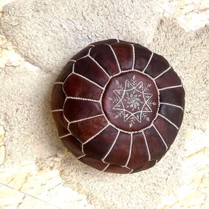 Handmade Brown pouffe unstuffed handcrafted produced by 100% leather, footstool Moroccan Vibrant Patchwork Home Decor