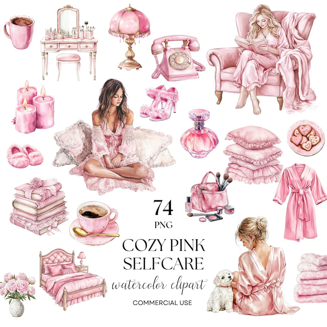 Cozy Pink Self Care Watercolor Clipart 74 PNG Withtransparent ...