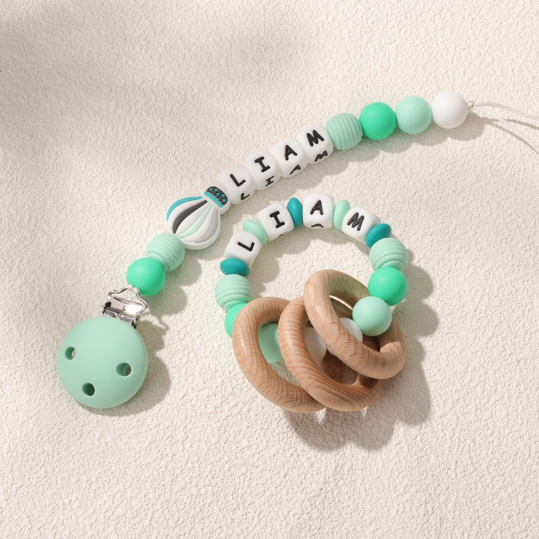 Personalized Pacifier Clip & Rattle Set, Custom Baby Gift, Unique ...