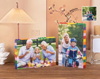 Monat Blume Kundenspezifischer Foto-Baustein mit Ständer, personalisiertes einzigartiges Ziegelsteinpuzzle, Puzzlebild-Baustein, Geschenk des Mutter Tages