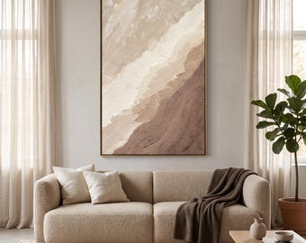 Beige Brown Textured Oil Painting, Organic Neutral Wall Art, Japandi Decor, Minimalist Earth Tone Artwork, Abstract Living Room Painting