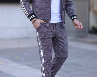 The gentlemen tracksuit.Jacket and pant in set. Men&#39;s tracksuit in a gray, Men&#39;s sport and casual tracksuit set  premium quality