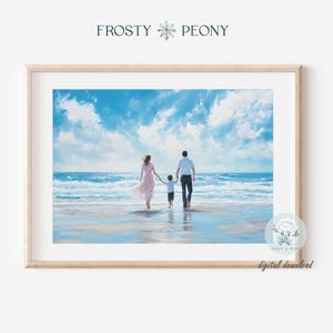 Joyful Family Beach Walk Art Print | Family Beach Memories Wall Art | Family Coastal Escape Printable Art JPG | Digital Download