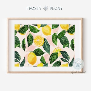 Frisse zomerse citroenkunstprint | Moderne citrus keukenmuurkunst | Citroen fruitmarkt afdrukbare kunst JPG | Digitale download