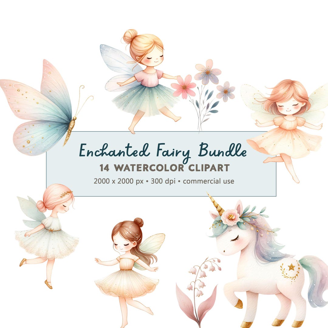 14 Watercolor Enchanted Fairy Clipart Bundle PNG Digital Download ...
