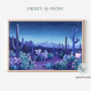 Charming Starlit Desert at Night Art Print | Dreamy Nature Scene |  Muted Tones Landscape Printable Art JPG | Digital Download