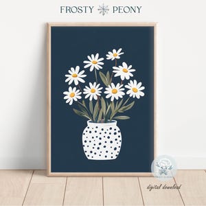 Elegant Daisies Vase Art Print | Contemporary Floral Wall Art | Modern Botanical Printable Art JPG | Digital Download