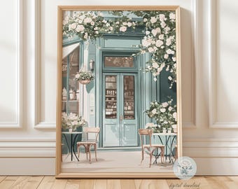 Spring Coffee Shop Art Print: French Cafe Morning Coffee Corner Kitchen Poster (Digital Download)