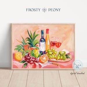 Vibrant Wine and Fruit Art Print | Colorful Kitchen Wall Decor | Still Life Printable Art JPG | Digital Download