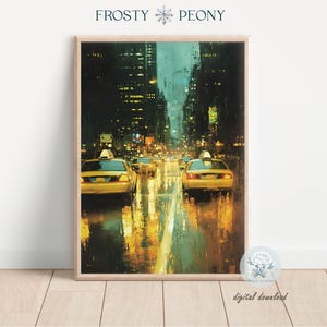 Vibrant Rainy City at Night Art Print | Urban Landscape Wall Art | Modern Cityscape Printable Art JPG | Digital Download