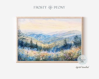 Wildflower Mountain Scenery Art Print: Spring Summer Floral Nature Landscape Watercolor (Digital Download)