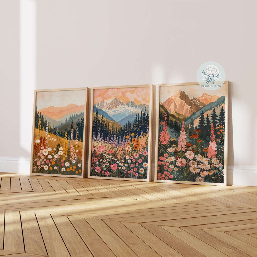 Set of 3 Mountain Wildflower Art Print: Colorful Floral Nature ...
