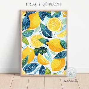 Cheerful Summer Botanical Citrus Lemon Art Print | Citrus Fruit Wall Art | Lemon Fruit Market Printable Art JPG | Digital Download