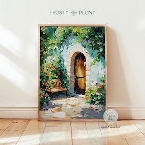 Vibrant Mediterranean Archway Art Print | Floral Courtyard Wall Art | Cozy Mediterranean Doorway Printable Art JPG |Digital Download