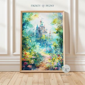Dreamy Enchanted Forest Castle Art Print | Fantasy Art Wall Decor | Fairytale Scenery Printable Art JPG | Digital Download