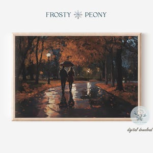 Timeless Autumn Rainy Night Walk Art Print | Moody Rainy Street Scenery Wall Art | Autumn Rainy Night Printable Art | Digital Download