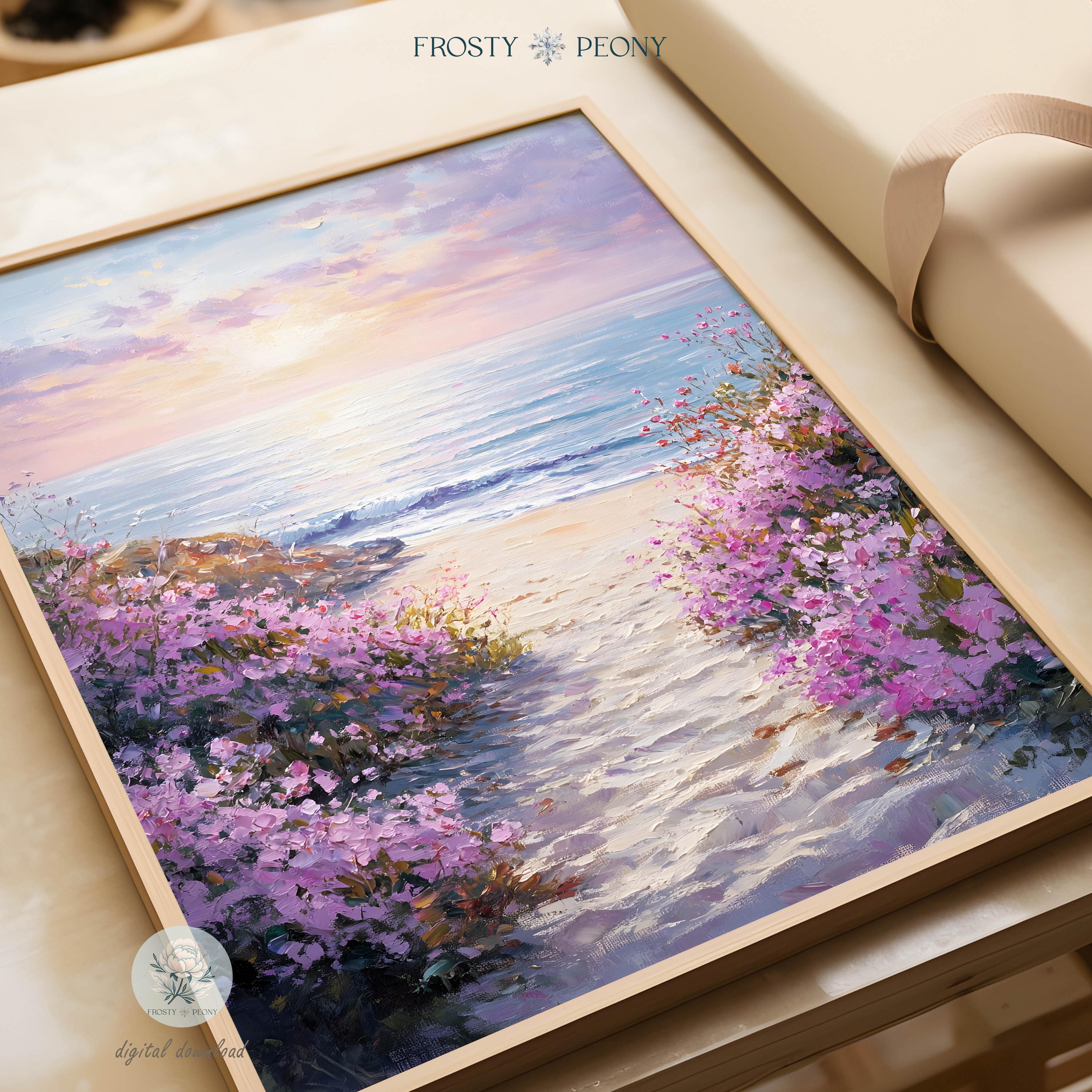 Colorful Seaside Wildflowers Landscape Art Print | Coastal Floral Wall ...