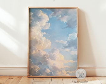 Friedliche Wolke Art Print: Ruhiger Himmel Szene Minimalistisches Wolken Gemälde (Digitaler Download)