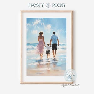 Peaceful Family Beach Walk Art Print | Family Beach Memories Wall Art | Family Coastal Escape Printable Art JPG | Digital Download