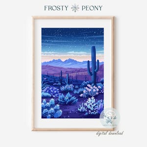 Soothing Starlit Desert at Night Art Print | Dreamy Nature Scene |  Muted Tones Landscape Printable Art JPG | Digital Download