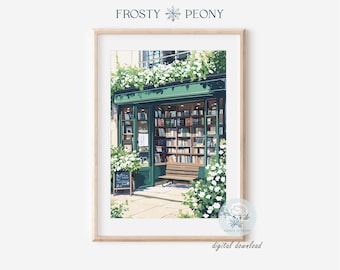 New York Bookshop Art Print: Modern Bookstore Book Nook Reading Corner Poster (Digital Download)