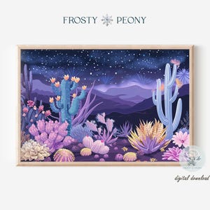 Elegant Starlit Desert at Night Art Print | Dreamy Nature Scene |  Muted Tones Landscape Printable Art JPG | Digital Download