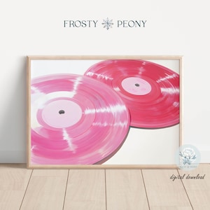 Stylish Pink Vinyl Records Art Print | Contemporary Music Wall Art | Trendy Music Lovers Printable Art JPG | Digital Download