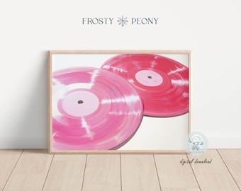 Pink Vinyl Records Art Print: Girly Modern Pop Art Music Lovers Painting (Digital Download)
