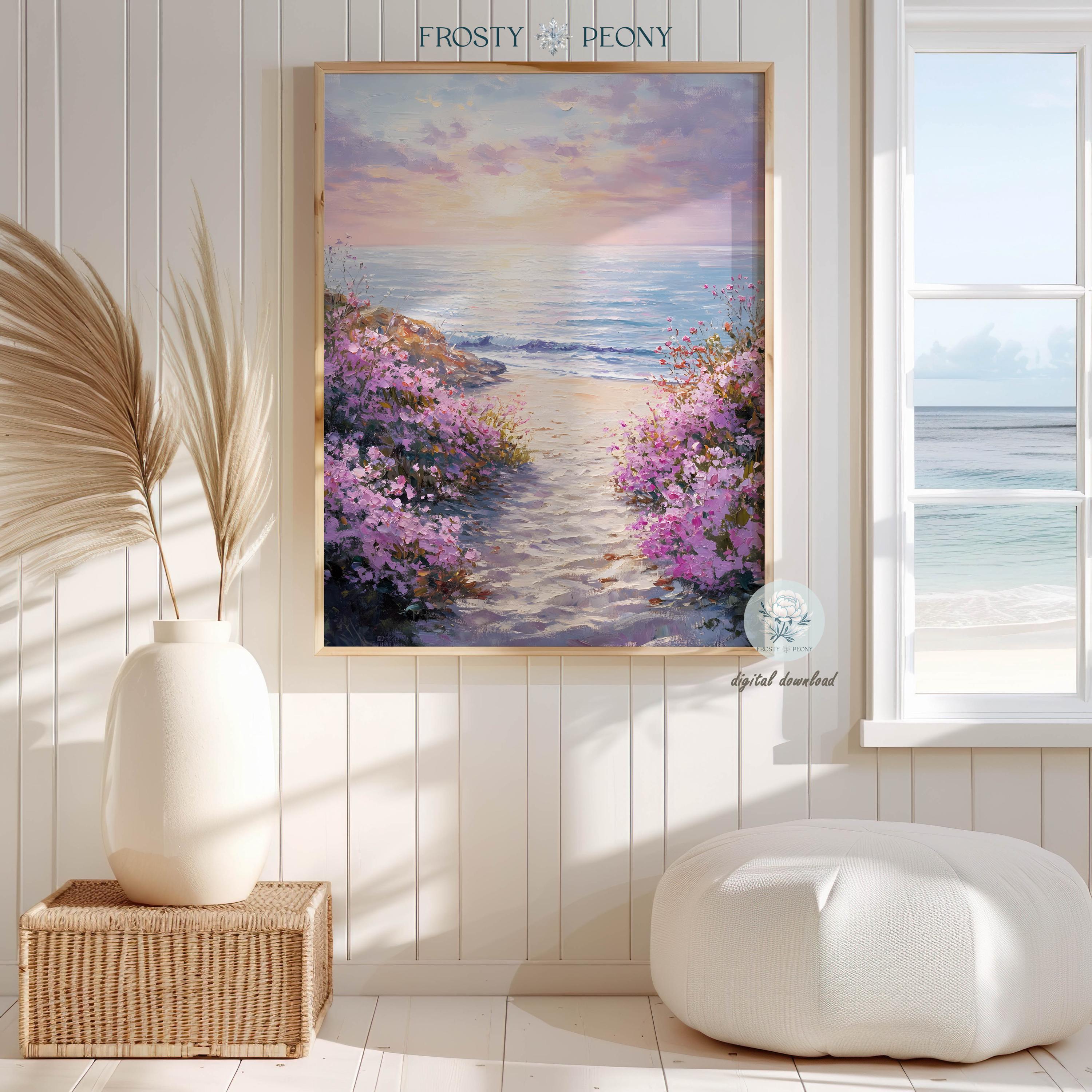 Colorful Seaside Wildflowers Landscape Art Print | Coastal Floral Wall ...