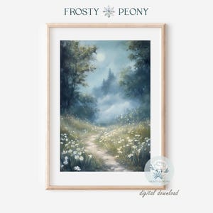 Stunning Foggy Daisy Flower Meadow Art Print | Tranquil Daisy Field Wall Art |  Wildflower Landscape Printable Art JPG | Digital Download