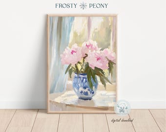Rosa Pfingstrosen Art Print: Girly Coquette Zimmer Cottagecore Blumen Gemälde (digitaler Download)