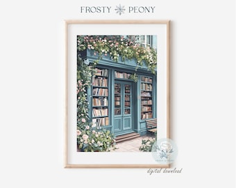 New York Bookshop Art Print: Floral Botanical Bookstore Book Nook Reading Poster (Digital Download)