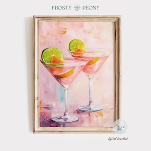 Retro Pink Martini Cocktail Art Print | Modern Bar Cart Wall Art | Fun Cocktail Hour Printable Poster | Digital Download JPG