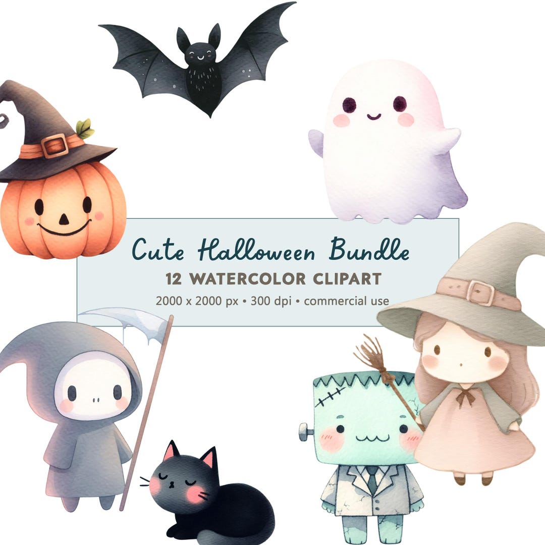 12 Watercolor Cute Halloween Clipart PNG Digital Download | Trick or ...