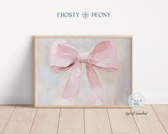 Pastel Pink Bow Art Print: Coquette Room Decor Minimalist Pink Nursery Painting (Digital Download)