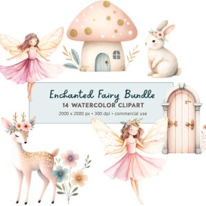 14 Aquarell bezaubernde verzauberte Fee Clipart Bundle PNG digitaler Download | Gedämpfte Pastelltöne Verzauberter Wald Clipart | Kommerzielle Nutzung