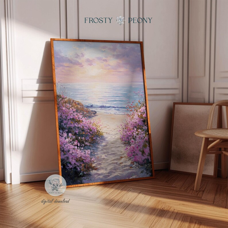Colorful Seaside Wildflowers Landscape Art Print | Coastal Floral Wall ...