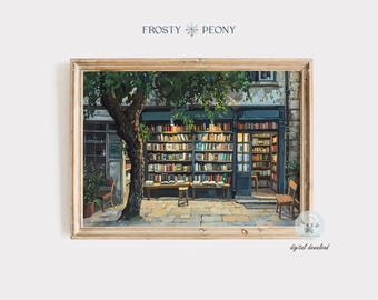 Vintage Bookstore Art Print: Cozy Bookshop Literary Reading Corner Book Nook Painting (Digital Download)