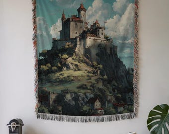 Medieval Castle Woven Blanket: Gothic Fantasy Home Decor