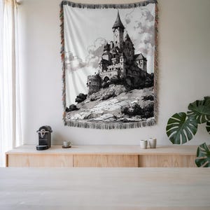 Woven Medieval Castle Blanket: Gothic Fantasy Home Decor