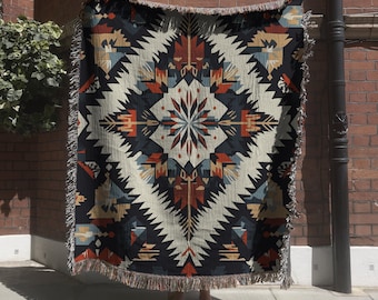 Gewebte Decke, Cherokee inspirierter geometrischer Wandteppich, einheimische Kunst