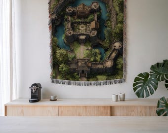 Fortress Moat Woven Blanket, RPG Dungeon Decor, Fantasy Throw